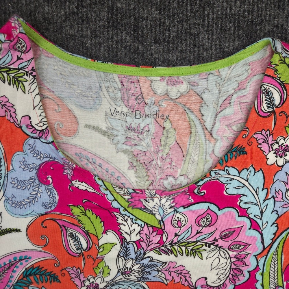 Vera Bradley Top Womens Small Pink Orange Paisley Rayon Spandex Long Sleeve Slim